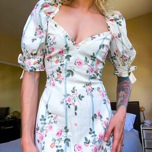 NEW! Stripes & Roses Floral Puff Sleeve Ruffle Mini Dress